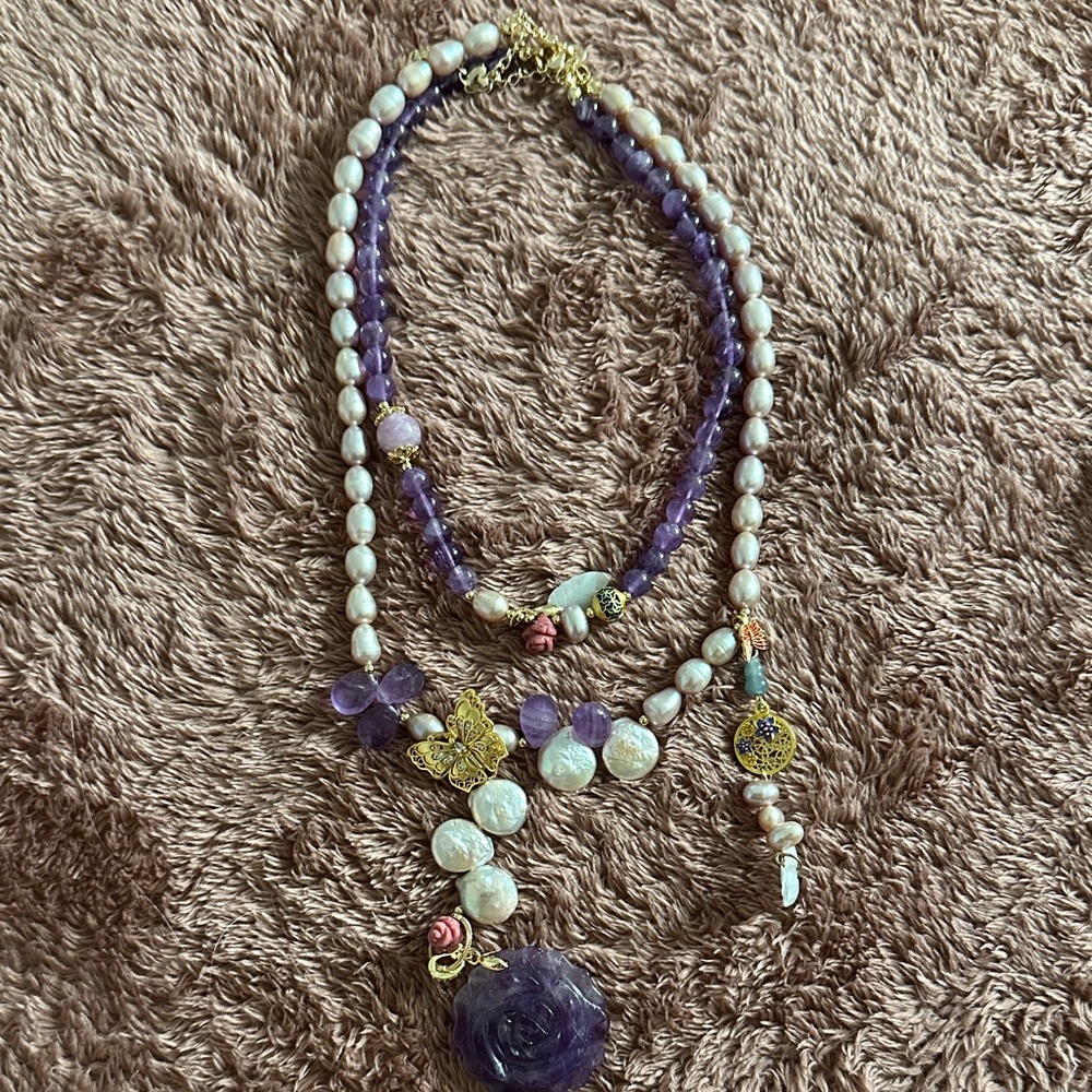 Elegant Purple and Gold Beaded Necklace